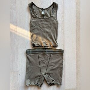 SKIMS olive green ribbed lounge set